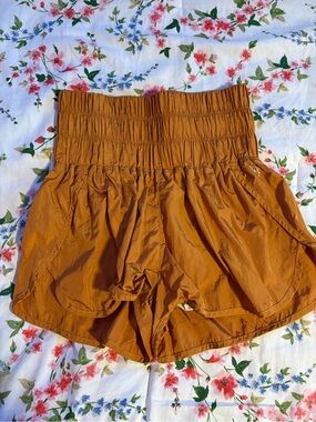 Free People Rust Smocked High-Waist Athletic Shorts